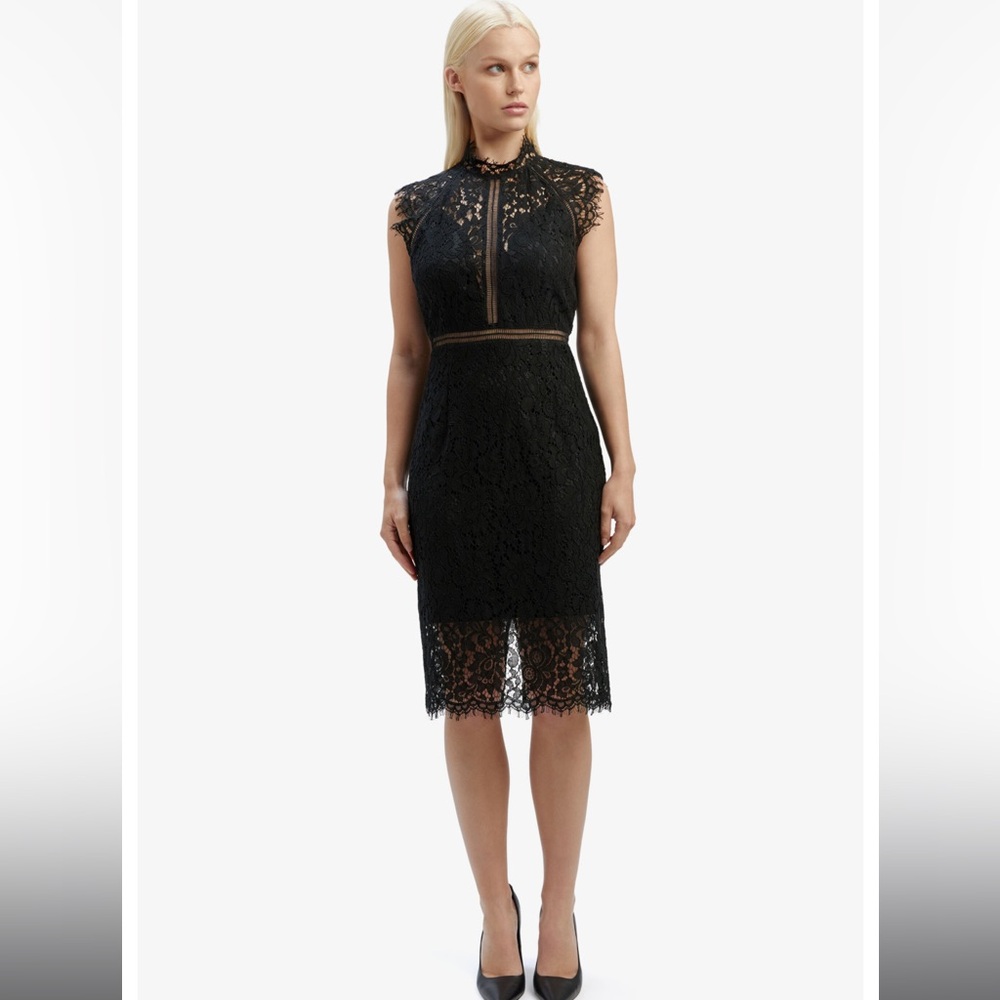Bardot midi lace column dress